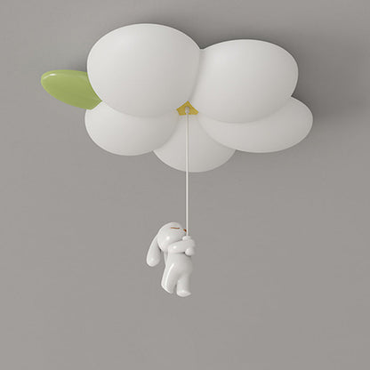Contemporary Nordic Kids Rabbit Flower Iron PE LED Flush Mount Ceiling Light For Bedroom