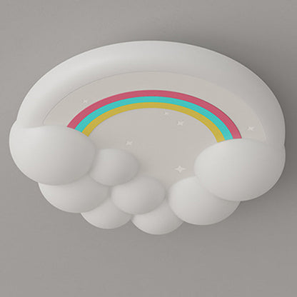 Modern Simplicity Kids Round Cloud Falling Star Rainbow Iron PE LED Flush Mount Ceiling Light For Bedroom