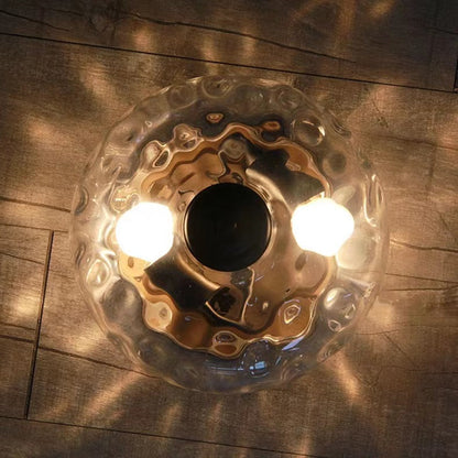 Modern Art Deco Iron Glass Round Ripple 2-Light Semi-Flush Mount Ceiling Light For Living Room