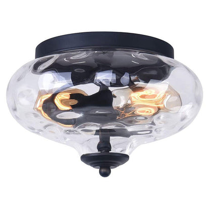 Modern Art Deco Iron Glass Round Ripple 2-Light Semi-Flush Mount Ceiling Light For Living Room