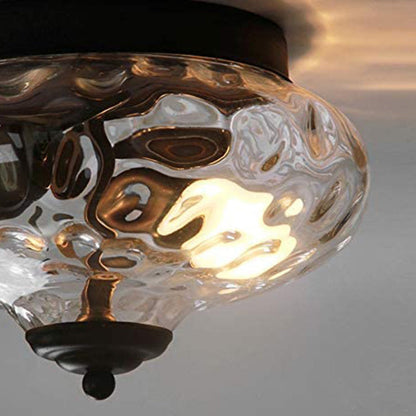 Modern Art Deco Iron Glass Round Ripple 2-Light Semi-Flush Mount Ceiling Light For Living Room