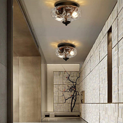 Modern Art Deco Iron Glass Round Ripple 2-Light Semi-Flush Mount Ceiling Light For Living Room