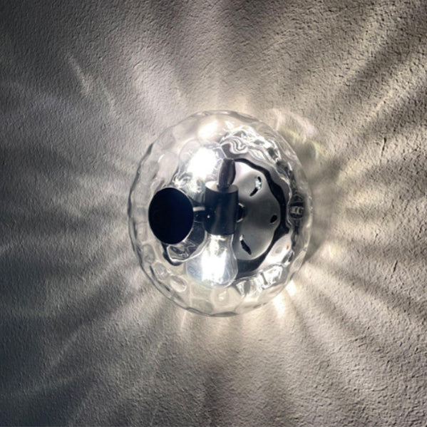 Modern Art Deco Iron Glass Round Ripple 2-Light Semi-Flush Mount Ceiling Light For Living Room