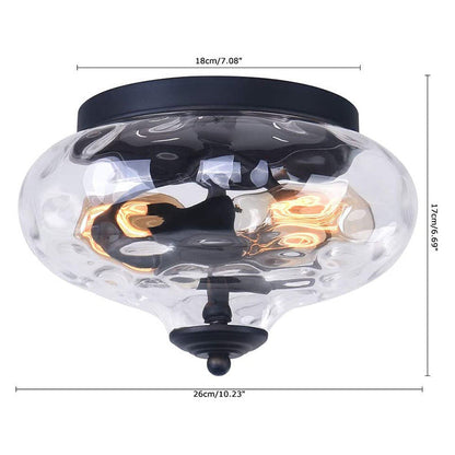 Modern Art Deco Iron Glass Round Ripple 2-Light Semi-Flush Mount Ceiling Light For Living Room