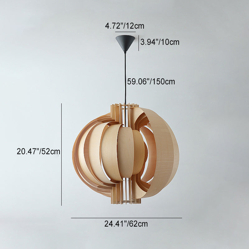 Traditional Vintage Basswood Plywood Ball Moon 1-Light Pendant Light For Dining Room