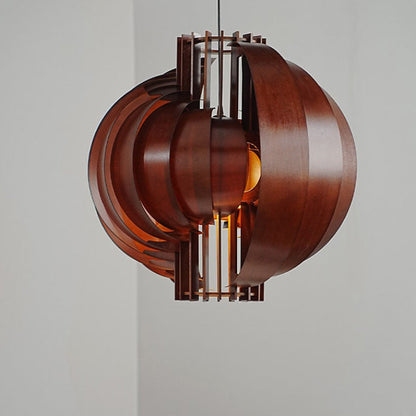 Traditional Vintage Basswood Plywood Ball Moon 1-Light Pendant Light For Dining Room