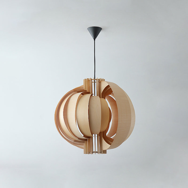 Traditional Vintage Basswood Plywood Ball Moon 1-Light Pendant Light For Dining Room