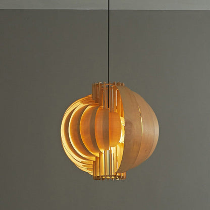 Traditional Vintage Basswood Plywood Ball Moon 1-Light Pendant Light For Dining Room