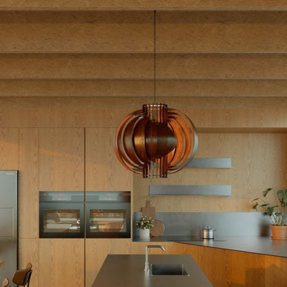 Traditional Vintage Basswood Plywood Ball Moon 1-Light Pendant Light For Dining Room