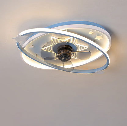 Contemporary Scandinavian Iron Acrylic Elliptical Star LED Flush Mount Ceiling Fan Light For Bedroom