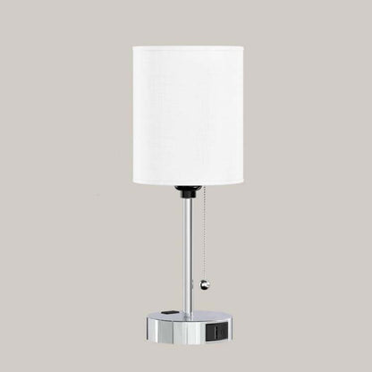 Modern Simplicity Fabric Iron Cylinder Zipper USB Rechargeable 1-Light Table Lamp For Bedside
