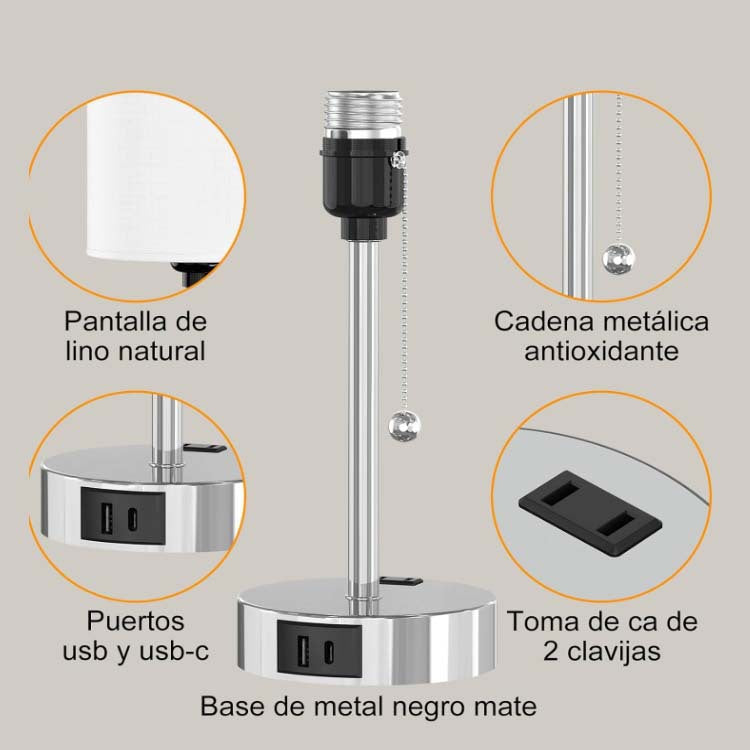 Modern Simplicity Fabric Iron Cylinder Zipper USB Rechargeable 1-Light Table Lamp For Bedside