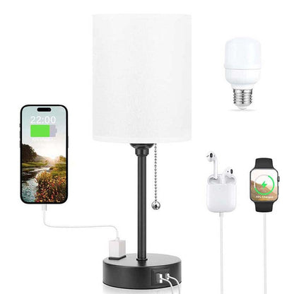 Modern Simplicity Fabric Iron Cylinder Zipper USB Rechargeable 1-Light Table Lamp For Bedside