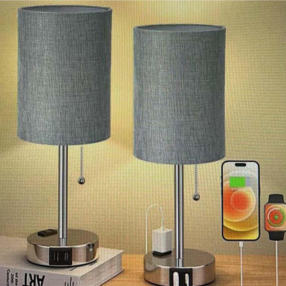 Modern Simplicity Fabric Iron Cylinder Zipper USB Rechargeable 1-Light Table Lamp For Bedside