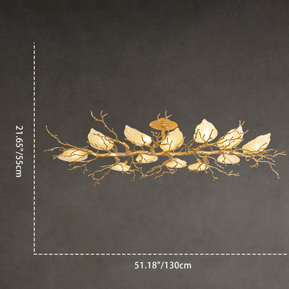 Contemporary Luxury Copper Branch Leaf 10/15 Light Semi-Flush Mount Ceiling Light For Living Room