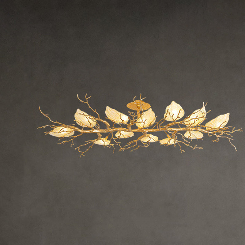 Contemporary Luxury Copper Branch Leaf 10/15 Light Semi-Flush Mount Ceiling Light For Living Room