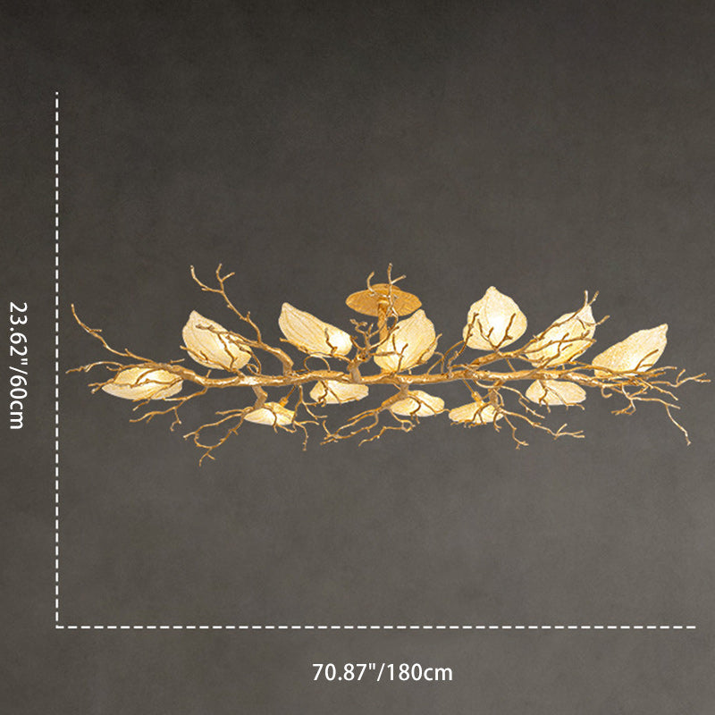 Contemporary Luxury Copper Branch Leaf 10/15 Light Semi-Flush Mount Ceiling Light For Living Room