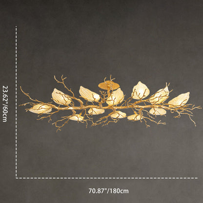 Contemporary Luxury Copper Branch Leaf 10/15 Light Semi-Flush Mount Ceiling Light For Living Room