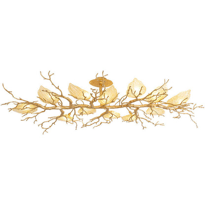 Contemporary Luxury Copper Branch Leaf 10/15 Light Semi-Flush Mount Ceiling Light For Living Room