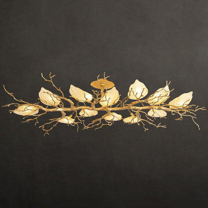 Contemporary Luxury Copper Branch Leaf 10/15 Light Semi-Flush Mount Ceiling Light For Living Room