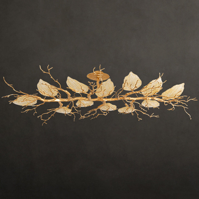 Contemporary Luxury Copper Branch Leaf 10/15 Light Semi-Flush Mount Ceiling Light For Living Room