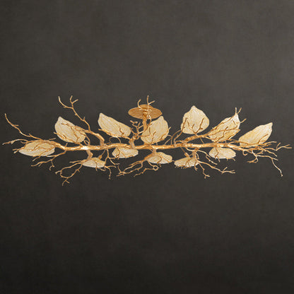 Contemporary Luxury Copper Branch Leaf 10/15 Light Semi-Flush Mount Ceiling Light For Living Room