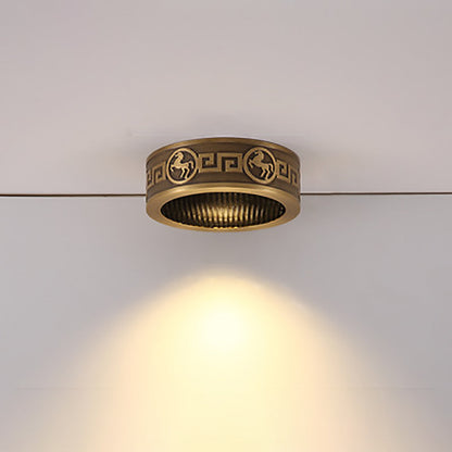 Traditional Chinese Brass Aluminum Round Horse LED Downlight Flush Mount Ceiling Light For Living Room