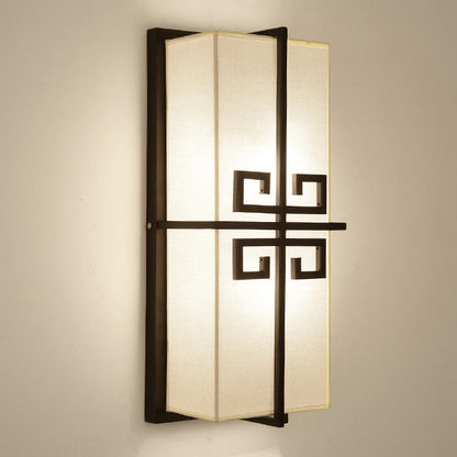 Traditional Chinese Iron Fabric Rectangular Chinese Knot 2-Light Wall Sconce Lamp For Bedside