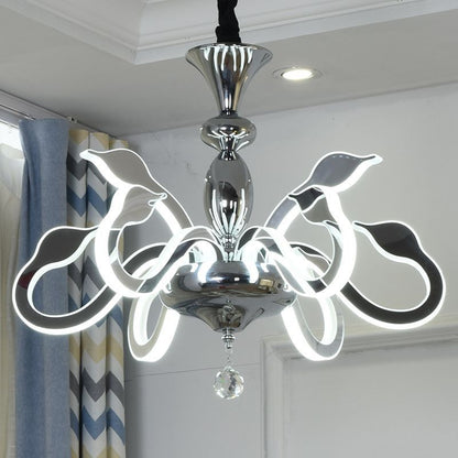 Modern Art Deco Iron Crystal Acrylic Swan LED Chandeliers For Living Room
