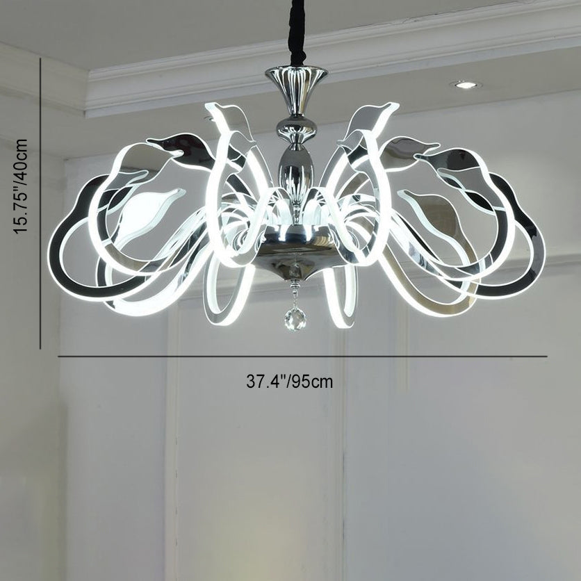 Modern Art Deco Iron Crystal Acrylic Swan LED Chandeliers For Living Room