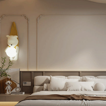 Contemporary Creative Kids Hanging Bear Resin PMMA 1-Light Wall Sconce Lamp For Bedroom