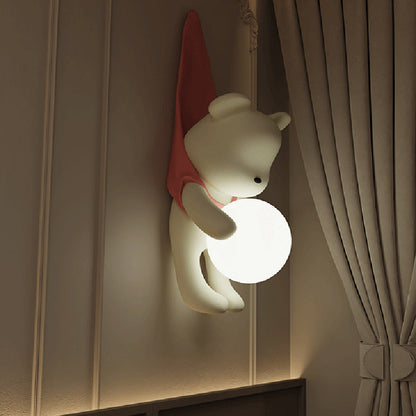 Contemporary Creative Kids Hanging Bear Resin PMMA 1-Light Wall Sconce Lamp For Bedroom