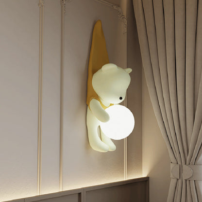 Contemporary Creative Kids Hanging Bear Resin PMMA 1-Light Wall Sconce Lamp For Bedroom