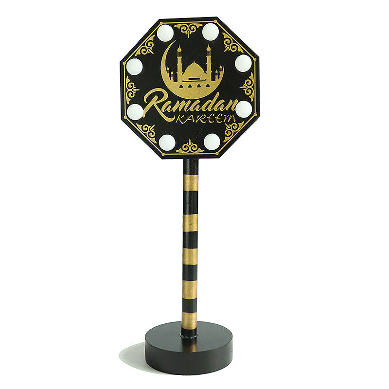 Contemporary Creative Battery Decorative Road Sign Moon Star Round Wood Metal LED Table Lamp For Bedroom
