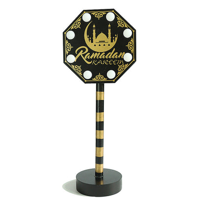 Contemporary Creative Battery Decorative Road Sign Moon Star Round Wood Metal LED Table Lamp For Bedroom