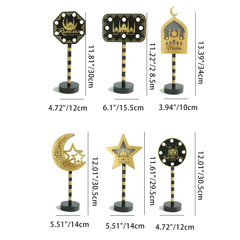 Contemporary Creative Battery Decorative Road Sign Moon Star Round Wood Metal LED Table Lamp For Bedroom