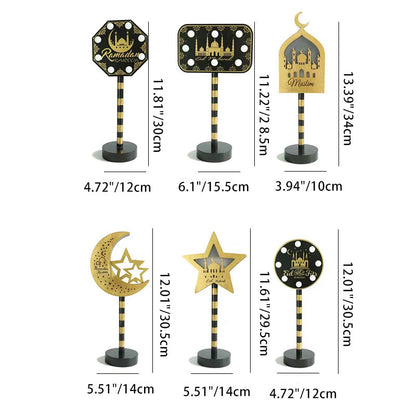 Contemporary Creative Battery Decorative Road Sign Moon Star Round Wood Metal LED Table Lamp For Bedroom