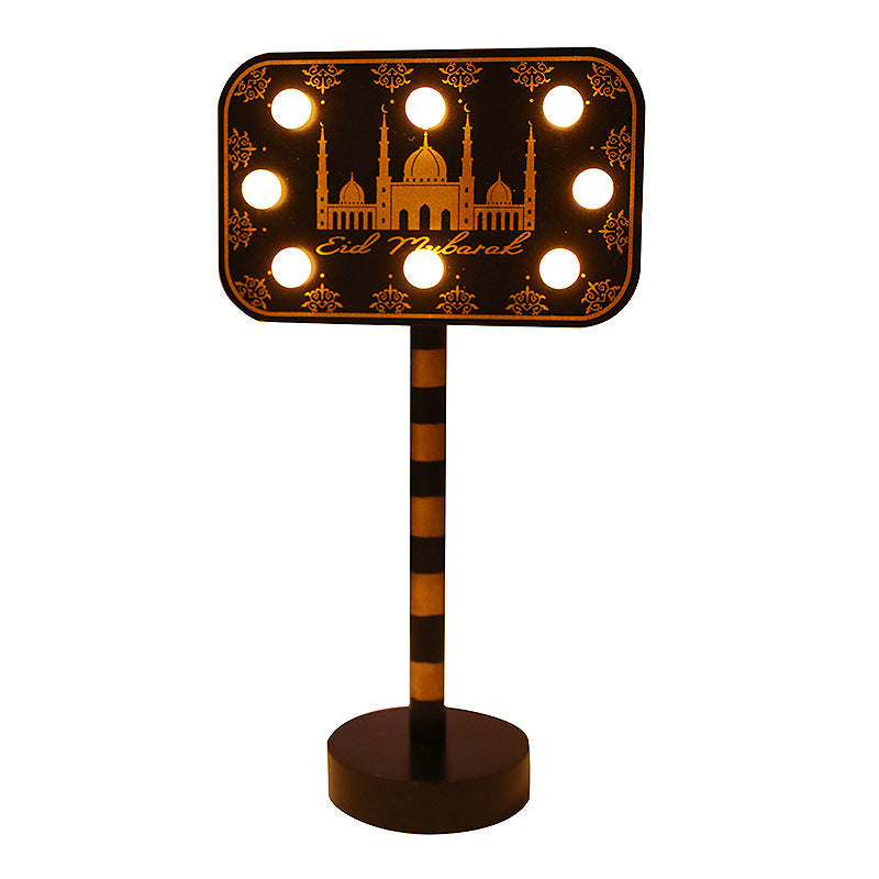 Contemporary Creative Battery Decorative Road Sign Moon Star Round Wood Metal LED Table Lamp For Bedroom