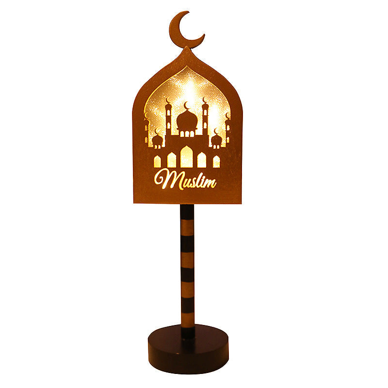 Contemporary Creative Battery Decorative Road Sign Moon Star Round Wood Metal LED Table Lamp For Bedroom