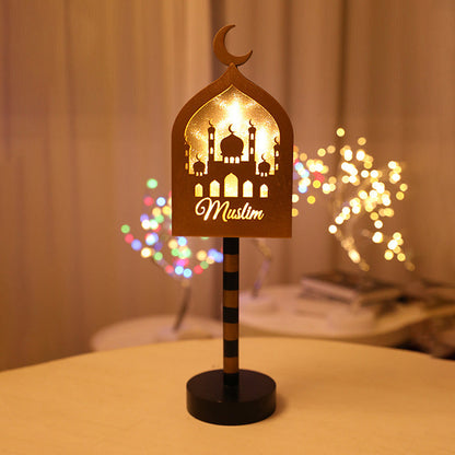 Contemporary Creative Battery Decorative Road Sign Moon Star Round Wood Metal LED Table Lamp For Bedroom