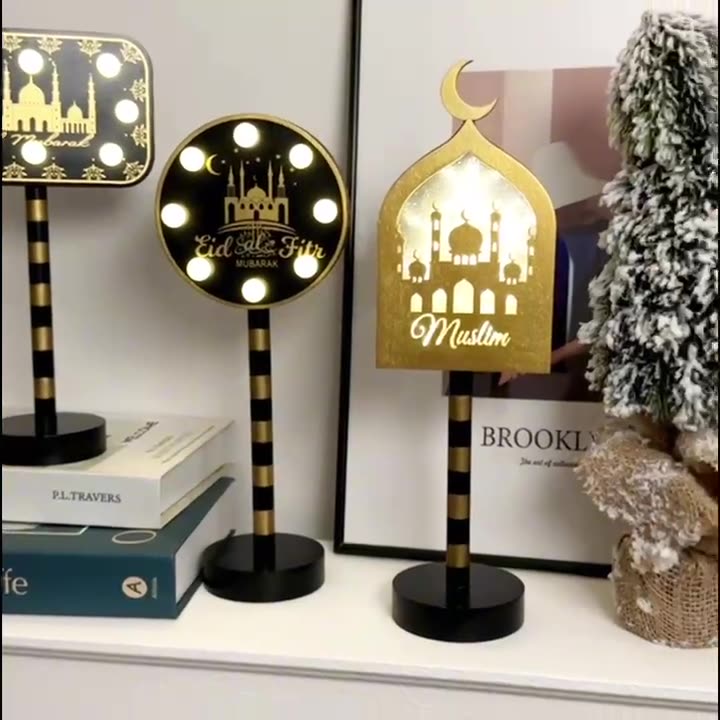 Contemporary Creative Battery Decorative Road Sign Moon Star Round Wood Metal LED Table Lamp For Bedroom