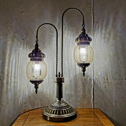 Traditional Vintage Iron Glass Globe 2-Light Table Lamp For Dining Room