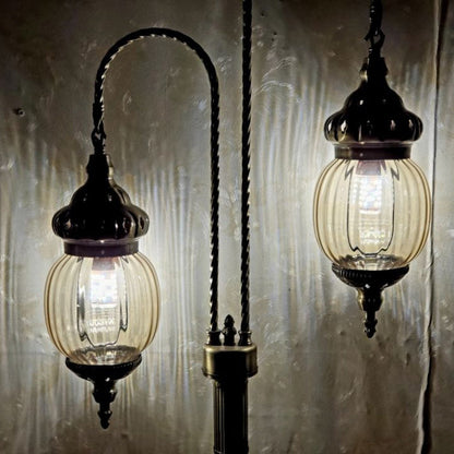 Traditional Vintage Iron Glass Globe 2-Light Table Lamp For Dining Room