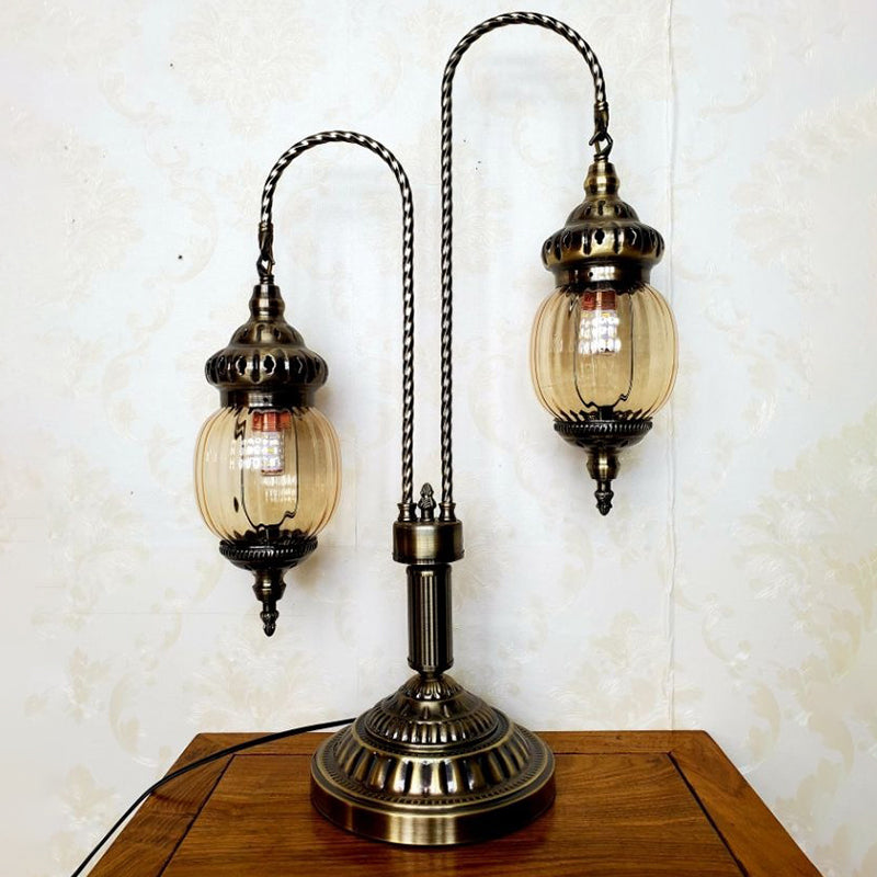 Traditional Vintage Iron Glass Globe 2-Light Table Lamp For Dining Room