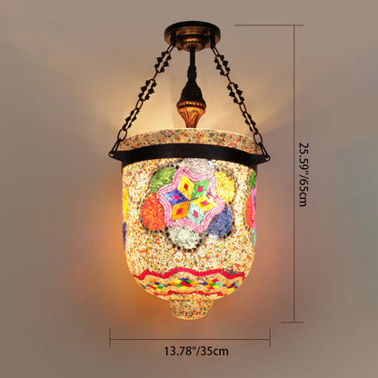 Contemporary Boho Iron Glass Decorative Cylinder Mosaic 3-Light Chandeliers For Dining Room