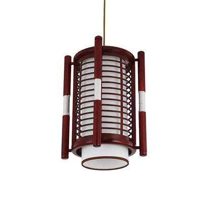 Traditional Chinese Camphor Pine Wood Imitation Sheepskin Cylinder Fence 1/3/5 Light Pendant Light For Dining Room