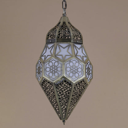Contemporary Retro Iron Hollowed Carved Rhombic Lantern 1-Light Pendant Light For Dining Room