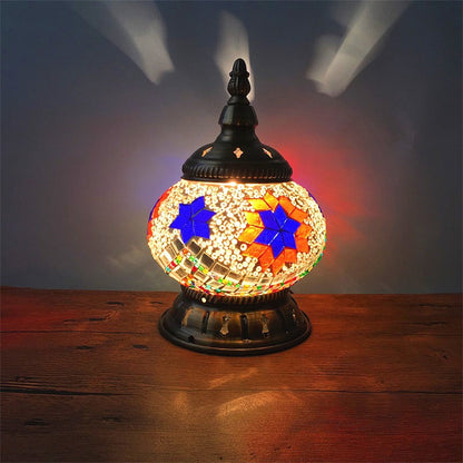 Contemporary Boho Iron Glass Pieces Mosaic Tower Shape 1-Light Table Lamp Night Light For Bedroom