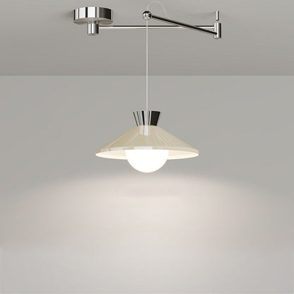 Contemporary Scandinavian Iron Glass Swing Arm Bowl Conic LED Pendant Light For Dining Room