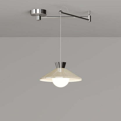 Contemporary Scandinavian Iron Glass Swing Arm Bowl Conic LED Pendant Light For Dining Room